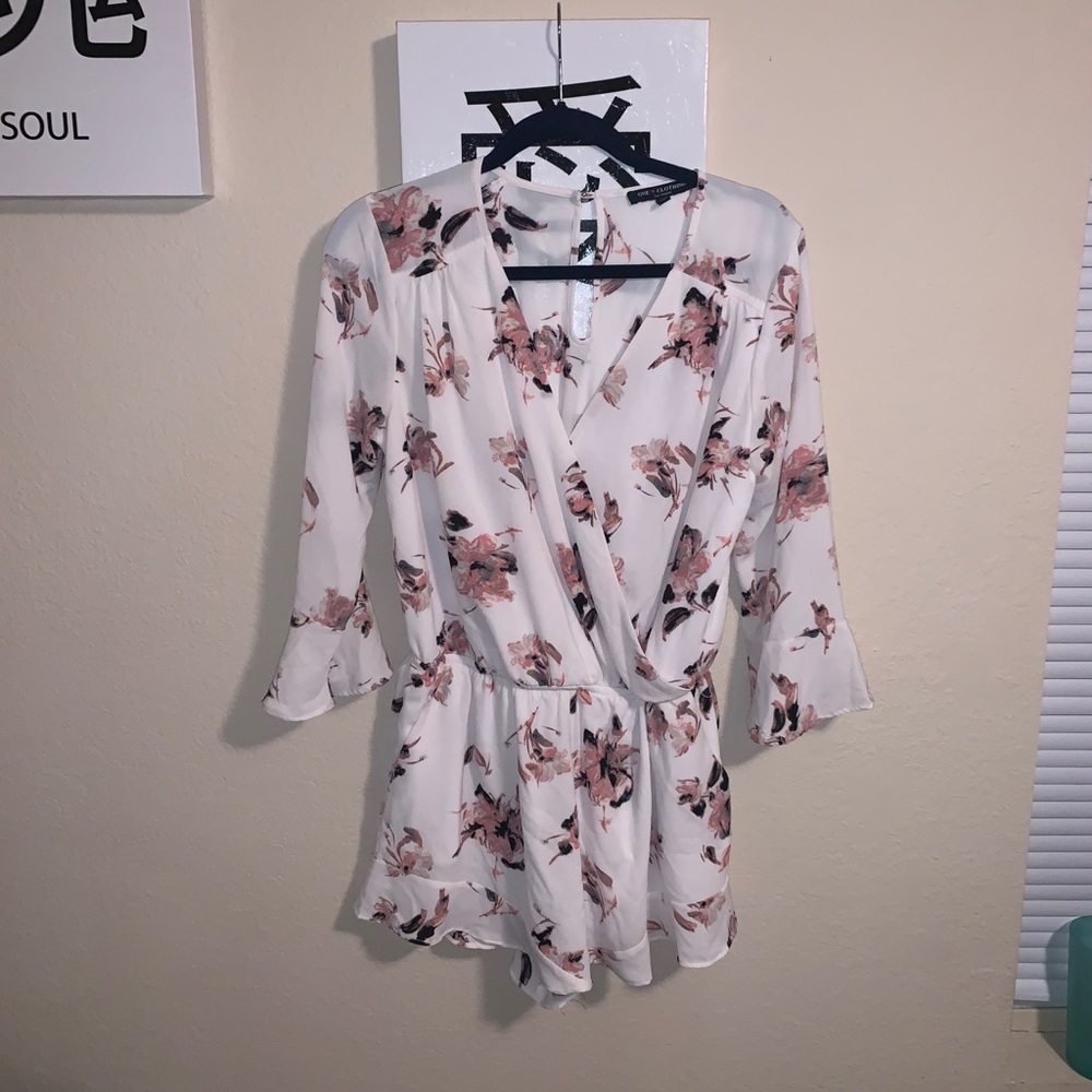 white and pink flower romper